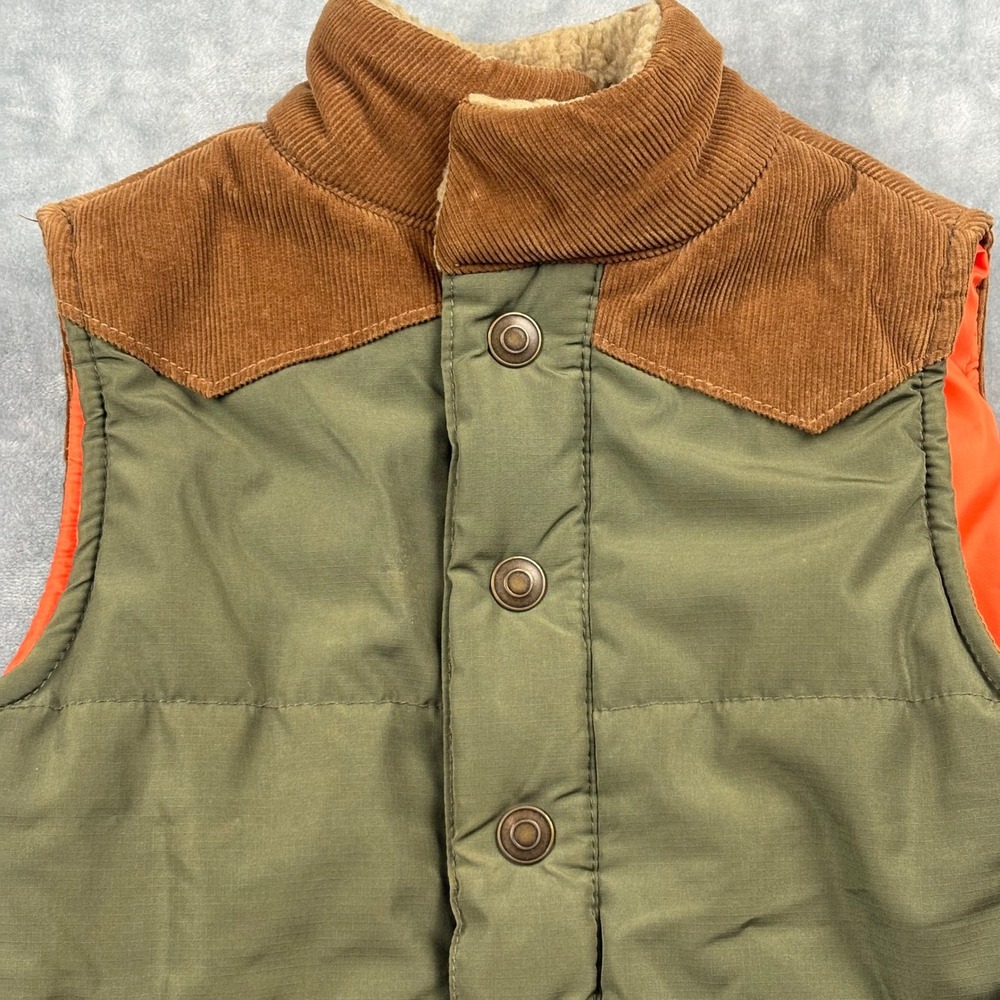 Kids Insulated Vest Sz. 6 Olive Green Corduroy Yoke Camping Cabin Gorpcore Trail - Picture 4 of 7